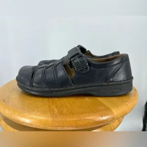 Birkenstock Black leather Laufsohle Alsa-Schaum sandals/loafers Unisex M6 L8