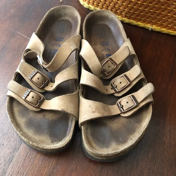 Birkenstock Florida Soft Footbed Tan Leather Sandal Slides