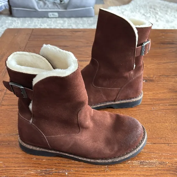 Birkenstock Uppsala Shearling Suede Leather Boots Espresso Brown Size 40 EU 9 US