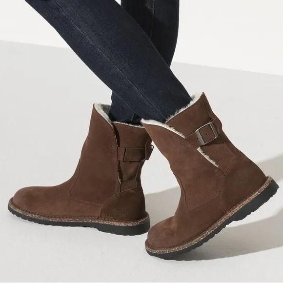 Birkenstock Uppsala Shearling Suede Leather Boots Espresso Brown Size 40 EU 9 US