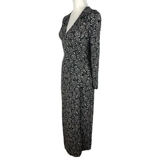 Boden Maxi Wrap Dress Paisley Print V-Neck Long Sleeve Stretch Size 4R