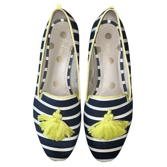 Boden Rowan Navy Blue Striped Yellow Tassel Slipper Loafers - 38.5 / 7.5