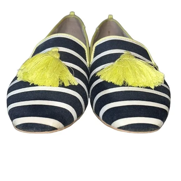 Boden Rowan Navy Blue Striped Yellow Tassel Slipper Loafers - 38.5 / 7.5