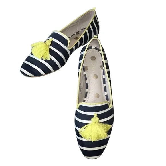 Boden Rowan Navy Blue Striped Yellow Tassel Slipper Loafers - 38.5 / 7.5