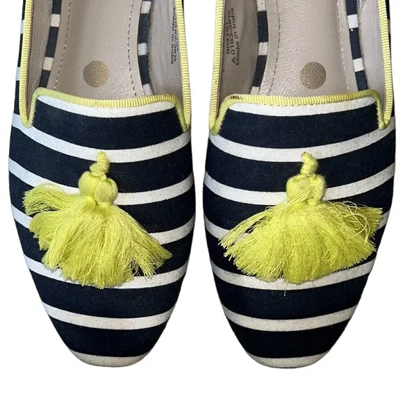 Boden Rowan Navy Blue Striped Yellow Tassel Slipper Loafers - 38.5 / 7.5