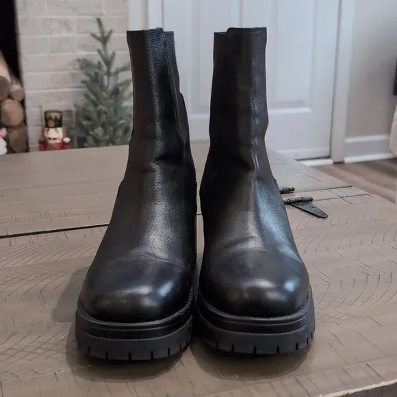 Boden Black Leather Heeled Chelsea Boots Chunky Block Heel Sz 41