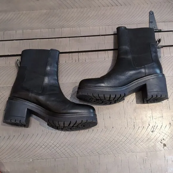 Boden Black Leather Heeled Chelsea Boots Chunky Block Heel Sz 41