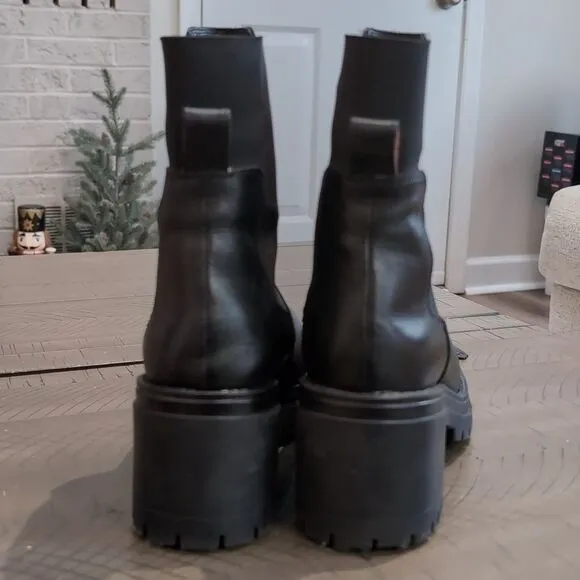 Boden Black Leather Heeled Chelsea Boots Chunky Block Heel Sz 41