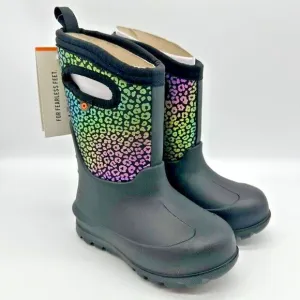 Bogs Bloom Black Leopard Metallic Iridescent Rainbow Boots Neoprene Kids 9