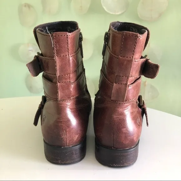 Born McMillan Leather Strappy Buckle Ankle Moto Combat Boots