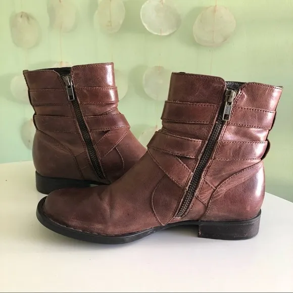 Born McMillan Leather Strappy Buckle Ankle Moto Combat Boots