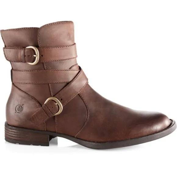 Born McMillan Leather Strappy Buckle Ankle Moto Combat Boots