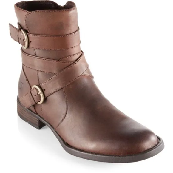 Born McMillan Leather Strappy Buckle Ankle Moto Combat Boots