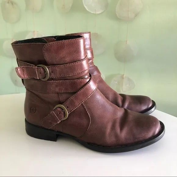Born McMillan Leather Strappy Buckle Ankle Moto Combat Boots