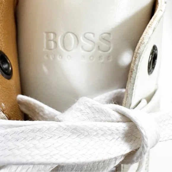 BOSS Hugo Boss Italian Portobello Leather Suede Sneakers White Size 10 WORN ONCE