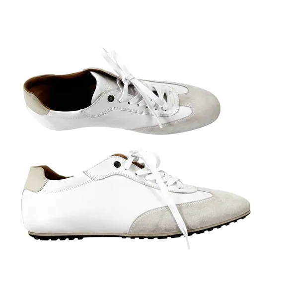 BOSS Hugo Boss Italian Portobello Leather Suede Sneakers White Size 10 WORN ONCE