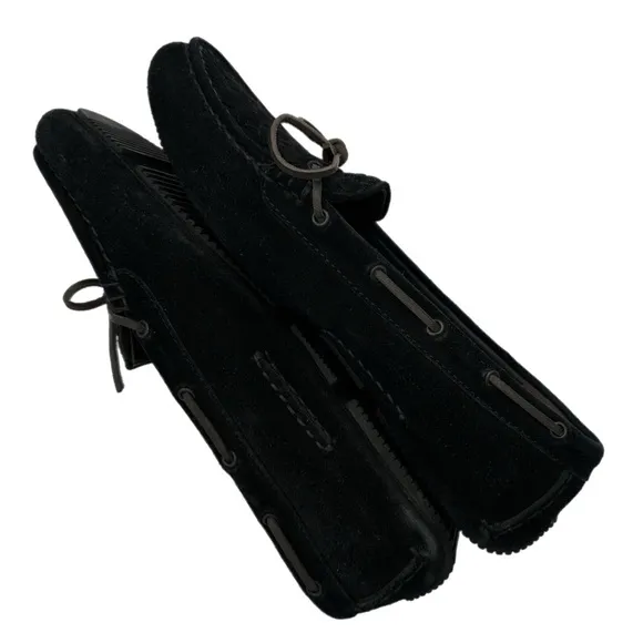 Bottega Veneta Black Intrecciato Suede Bow Slip-On Loafers – Size 39.5 EU