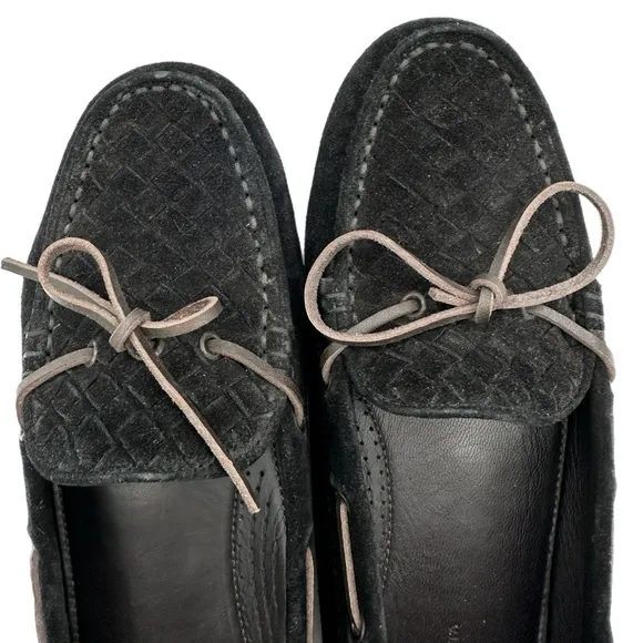 Bottega Veneta Black Intrecciato Suede Bow Slip-On Loafers – Size 39.5 EU