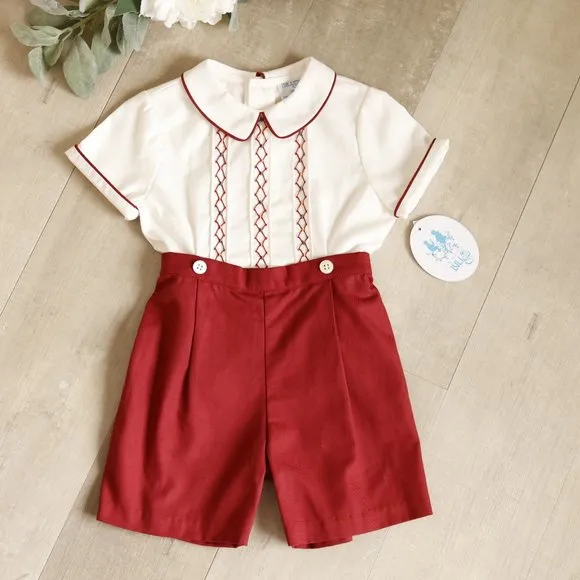 Boys Winter White and Red Bobby Suit Argyle Boutique Size 18/24 Months NWT