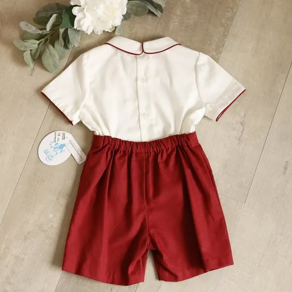 Boys Winter White and Red Bobby Suit Argyle Boutique Size 18/24 Months NWT