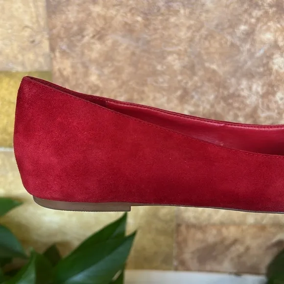 Brian Atwood Women’s Pointed Toe Metallic Cap Leather Suede Shini Red Flats