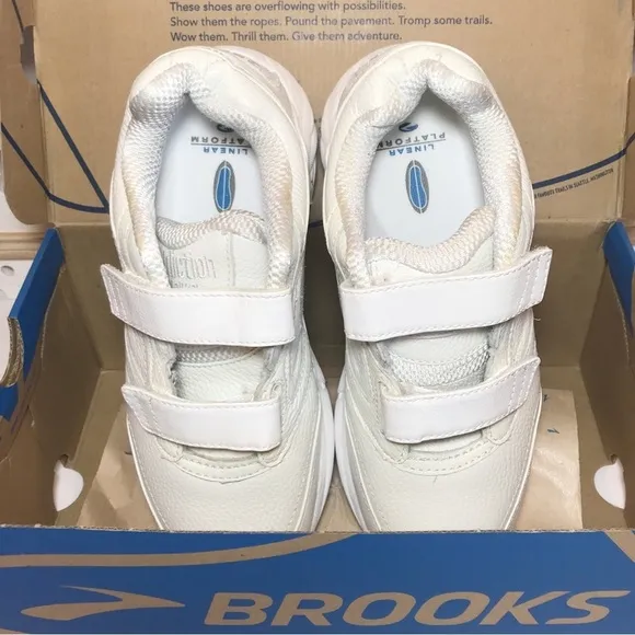 BROOKS ADDICTION WALKER VELCRO V-STRAP, SZ 9.5B MED WIDTH, WHITE, INSOLE READY
