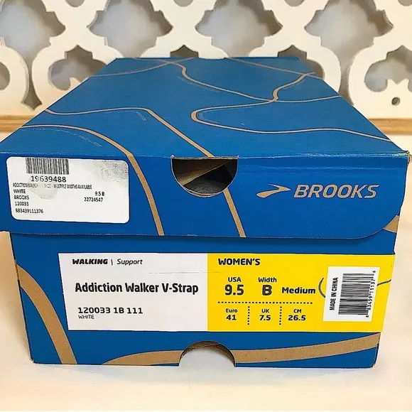 BROOKS ADDICTION WALKER VELCRO V-STRAP, SZ 9.5B MED WIDTH, WHITE, INSOLE READY