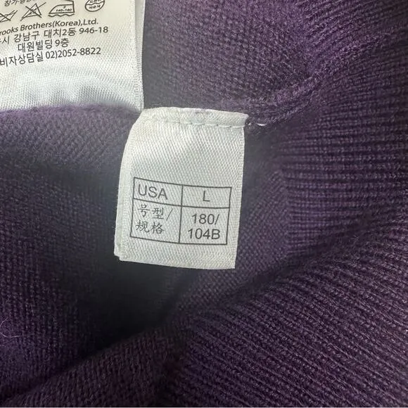 BROOKS BROTHERS Men's Sweater V-Neck Extra Fine Merino Wool Dark Purple Size L