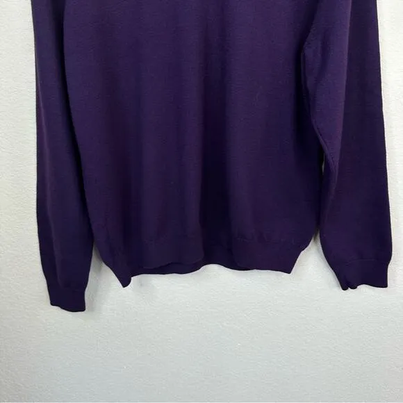 BROOKS BROTHERS Men's Sweater V-Neck Extra Fine Merino Wool Dark Purple Size L