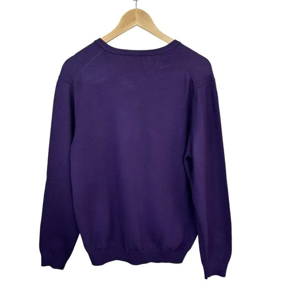 BROOKS BROTHERS Men's Sweater V-Neck Extra Fine Merino Wool Dark Purple Size L