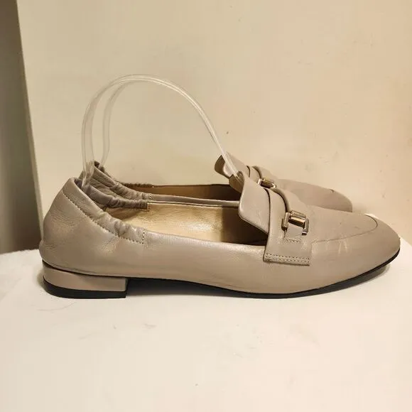 Bruno Magli &quot;Vinny&quot; Taupe Luxe Leather Block Heels Loafers sz. 6.5/37 MSRP $395