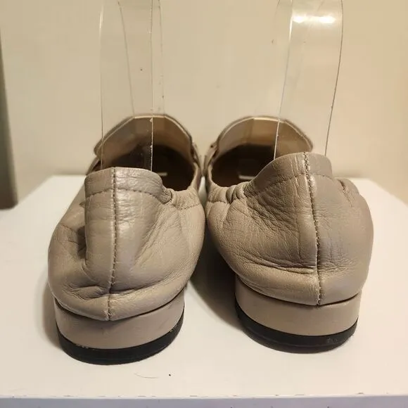 Bruno Magli &quot;Vinny&quot; Taupe Luxe Leather Block Heels Loafers sz. 6.5/37 MSRP $395