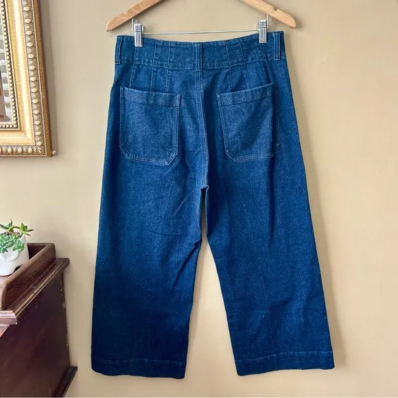 By Anthropologie Capra Wide-Leg Denim Trousers High Waist Patch Pocket Jeans 30