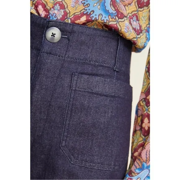 By Anthropologie Capra Wide-Leg Denim Trousers High Waist Patch Pocket Jeans 30