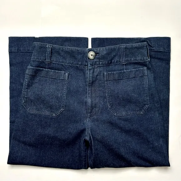 By Anthropologie Capra Wide-Leg Denim Trousers High Waist Patch Pocket Jeans 30