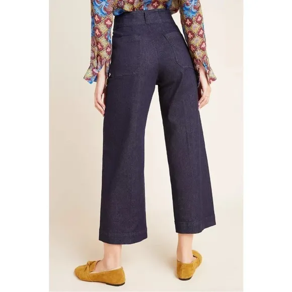 By Anthropologie Capra Wide-Leg Denim Trousers High Waist Patch Pocket Jeans 30