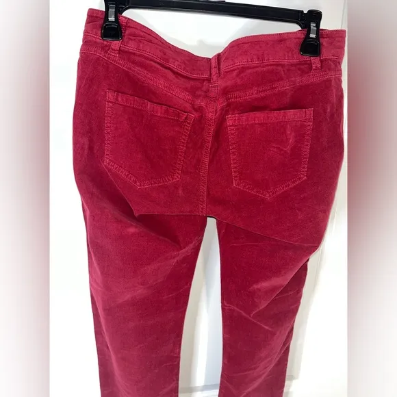 Cabi Soft Ribbed Corduroy Velvet Ruby Red Textured Fitted Skinny Jeans Sz 2