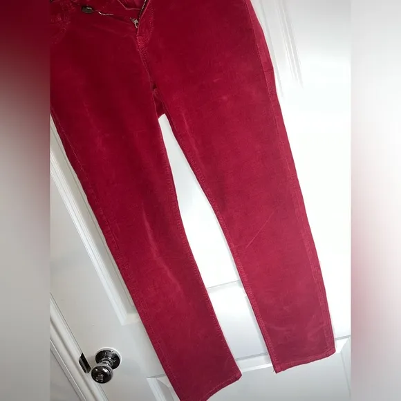 Cabi Soft Ribbed Corduroy Velvet Ruby Red Textured Fitted Skinny Jeans Sz 2
