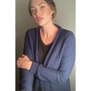 Cacharel Cardigan Sweater Lightweight Cotton Knit Lovely Blue Pockets ~ Sz M