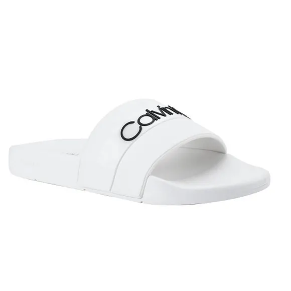 Calvin Klein Mens Adult Casual Pool Slides Logo White Color Sandals Size 11M