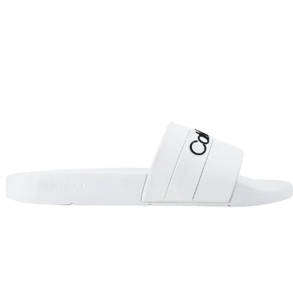 Calvin Klein Mens Adult Casual Pool Slides Logo White Color Sandals Size 11M