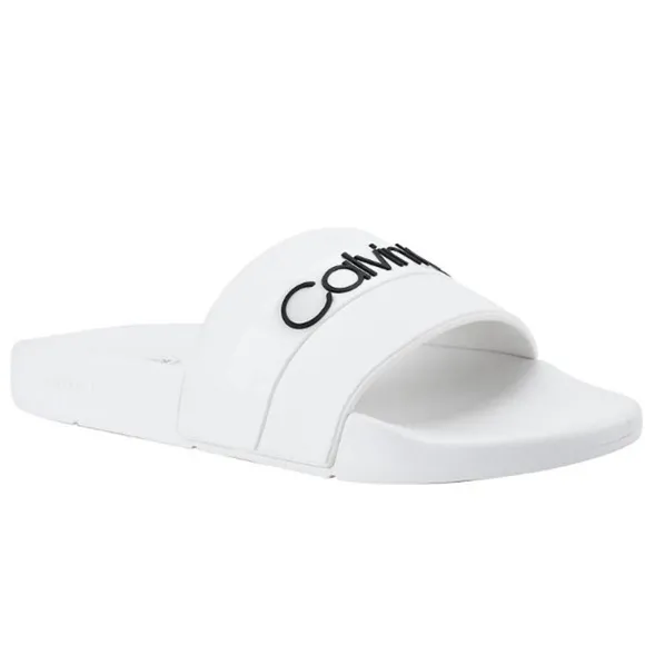 Calvin Klein Mens Adult Casual Pool Slides Logo White Color Sandals Size 11M