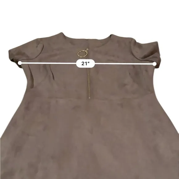 Calvin‎ Klein Tan Faux Suede Short Sleeve Quarter Zip Mini Dress Sz 16