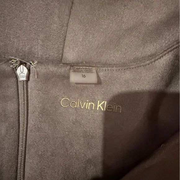 Calvin‎ Klein Tan Faux Suede Short Sleeve Quarter Zip Mini Dress Sz 16