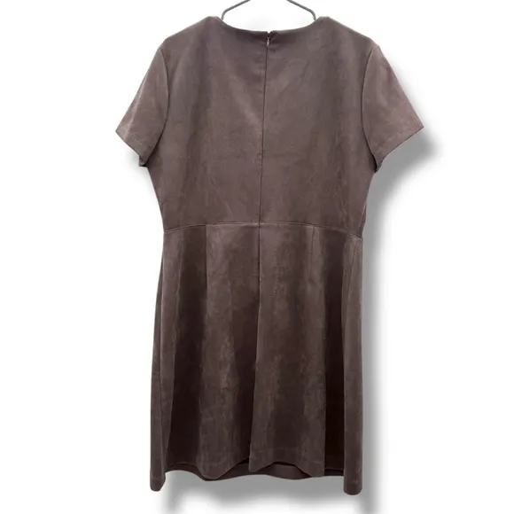 Calvin‎ Klein Tan Faux Suede Short Sleeve Quarter Zip Mini Dress Sz 16