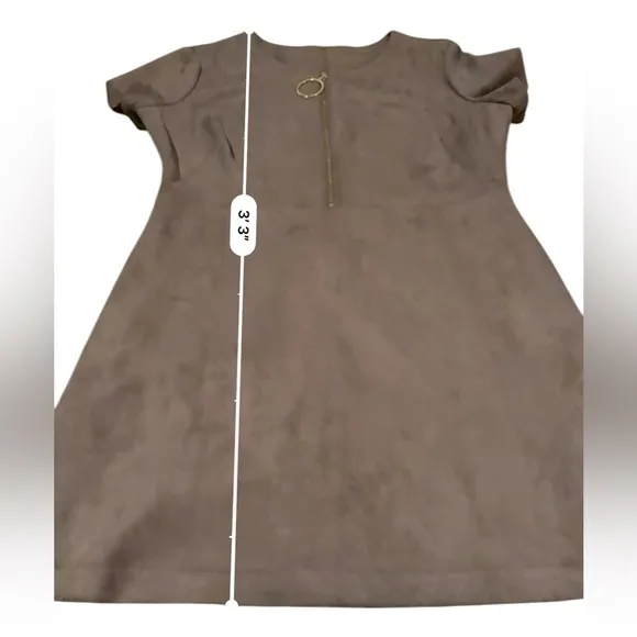 Calvin‎ Klein Tan Faux Suede Short Sleeve Quarter Zip Mini Dress Sz 16