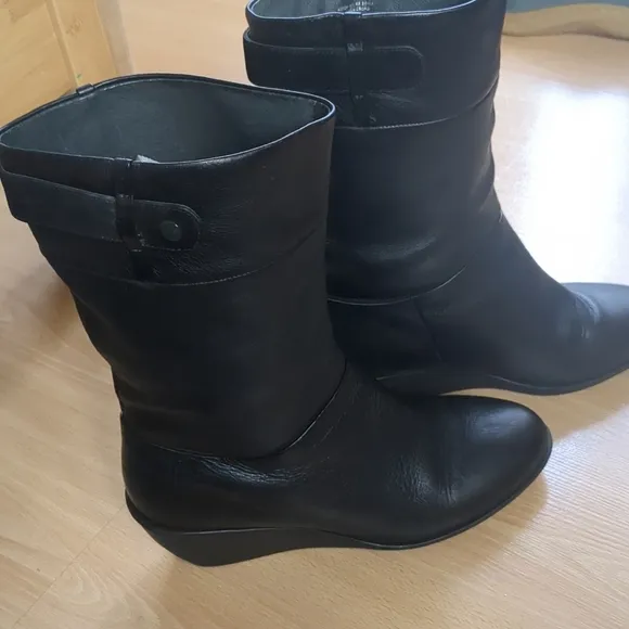 CAMPER MIA Wedge Boots Black Leather Size 11 US 41 EU