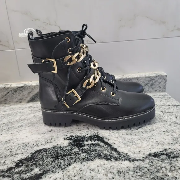 Carvela Women's Salute Leather Chain Biker Boots,