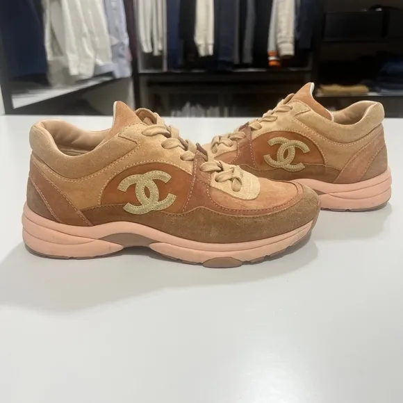 Chanel Nylon Lambskin Suede Trainer Sneakers