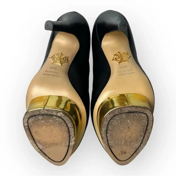 Charlotte Olympia Black Lucinda Golden Platform Ankle Boot 36.5